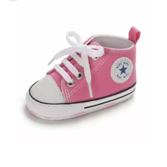 Infant Classic Canvas Baby Girl Crib Shoes Soft Sole Size 3 Shower Gift 12 Month - Picture 2 of 9